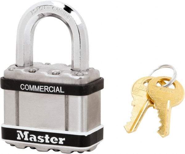 Master Lock - 1" Shackle Clearance, Keyed Alike Padlock - 3/8" Shackle Diam, Laminated Steel - Exact Tool & Supply