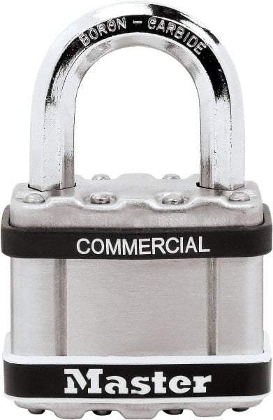 Master Lock - 1" Shackle Clearance, Keyed Different Padlock - 3/8" Shackle Diam, Laminated Steel - Exact Tool & Supply