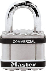 Master Lock - 1" Shackle Clearance, Keyed Different Padlock - 3/8" Shackle Diam, Laminated Steel - Exact Tool & Supply