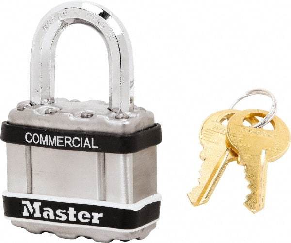 Master Lock - 1" Shackle Clearance, Keyed Alike Padlock - 5/16" Shackle Diam, Laminated Steel - Exact Tool & Supply