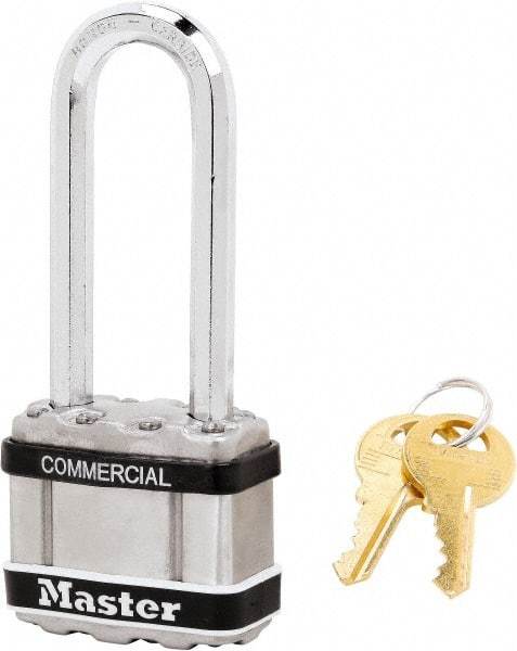 Master Lock - 2-1/2" Shackle Clearance, Keyed Different Padlock - 5/16" Shackle Diam, Laminated Steel - Exact Tool & Supply