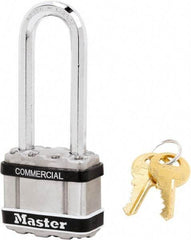Master Lock - 2-1/2" Shackle Clearance, Keyed Different Padlock - 5/16" Shackle Diam, Laminated Steel - Exact Tool & Supply