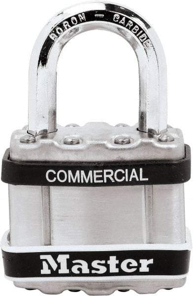 Master Lock - 1" Shackle Clearance, Keyed Different Padlock - 5/16" Shackle Diam, Laminated Steel - Exact Tool & Supply