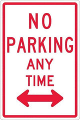 NMC - "No Parking Anytime", "Double Arrow", 12" Wide x 18" High, Aluminum No Parking & Tow Away Signs - 0.063" Thick, Red on White, Rectangle, Post Mount - Exact Tool & Supply