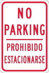 NMC - "No Parking Prohibido Estacionarse", 12" Wide x 18" High, Aluminum No Parking & Tow Away Signs - 0.08" Thick, Red on White, Engineer Grade Reflectivity, Rectangle, Post Mount - Exact Tool & Supply
