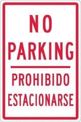 NMC - "No Parking Prohibido Estacionarse", 12" Wide x 18" High, Aluminum No Parking & Tow Away Signs - 0.063" Thick, Red on White, Rectangle, Post Mount - Exact Tool & Supply