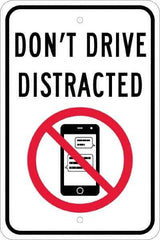 NMC - "Don't Drive Distracted", "Strike on Cell Phone", 12" Wide x 18" High, Aluminum Warning & Safety Reminder Signs - 0.08" Thick, Red & Black on White, Engineer Grade Reflectivity, Rectangle, Post Mount - Exact Tool & Supply