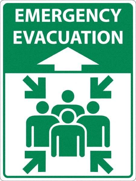 NMC - "Emergency Evacuation", 24" Long x 18" Wide, Sportwalk Safety Sign - Rectangle, 0.005" Thick, Use for Workplace/Safety - Exact Tool & Supply