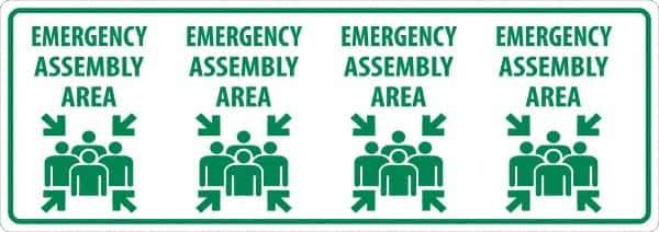 NMC - "Emergency Assembly Area", 12" Long x 34" Wide, Sportwalk Safety Sign - Rectangle, 0.005" Thick, Use for Workplace/Safety - Exact Tool & Supply