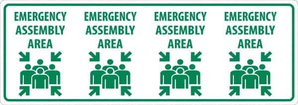 NMC - "Emergency Assembly Area", 12" Long x 34" Wide, Asphalt Art Safety Sign - Rectangle, 0.005" Thick, Use for Workplace/Safety - Exact Tool & Supply