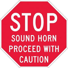 NMC - "Stop - Sound Horn Proceed With Caution", 36" Long x 36" Wide, Texwalk Safety Sign - Octagon, 0.005" Thick, Use for Workplace/Safety - Exact Tool & Supply