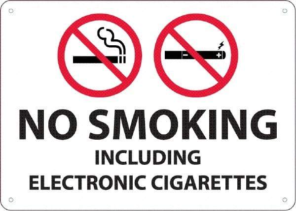 NMC - "No Smoking Including Electronic Cigarettes", 10" Long x 14" Wide, Rigid Plastic Safety Sign - Rectangular, 0.05" Thick, Use for Smoking Regulations - Exact Tool & Supply