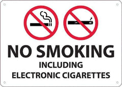 NMC - "No Smoking Including Electronic Cigarettes", 10" Long x 14" Wide, Rigid Plastic Safety Sign - Rectangular, 0.05" Thick, Use for Smoking Regulations - Exact Tool & Supply