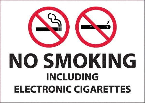 NMC - "No Smoking Including Electronic Cigarettes", 10" Long x 14" Wide, Pressure-Sensitive Vinyl Safety Sign - Rectangular, 0.0045" Thick, Use for Smoking Regulations - Exact Tool & Supply