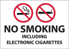 NMC - "No Smoking Including Electronic Cigarettes", 10" Long x 14" Wide, Pressure-Sensitive Vinyl Safety Sign - Rectangular, 0.0045" Thick, Use for Smoking Regulations - Exact Tool & Supply