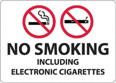 NMC - "No Smoking Including Electronic Cigarettes", 10" Long x 14" Wide, Aluminum Safety Sign - Rectangular, 0.04" Thick, Use for Smoking Regulations - Exact Tool & Supply