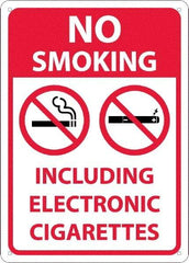 NMC - "No Smoking Including Electronic Cigarettes", 10" Long x 14" Wide, Rigid Plastic Safety Sign - Rectangular, 0.05" Thick, Use for Smoking Regulations - Exact Tool & Supply