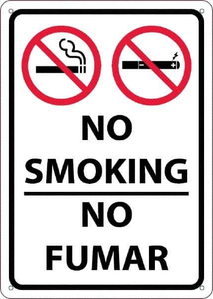 NMC - "No Smoking - No Fumar", 10" Long x 14" Wide, Rigid Plastic Safety Sign - Rectangular, 0.05" Thick, Use for Smoking Regulations - Exact Tool & Supply