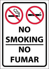NMC - "No Smoking - No Fumar", 10" Long x 14" Wide, Pressure-Sensitive Vinyl Safety Sign - Rectangular, 0.0045" Thick, Use for Smoking Regulations - Exact Tool & Supply