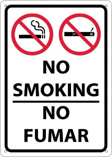 NMC - "No Smoking - No Fumar", 10" Long x 14" Wide, Aluminum Safety Sign - Rectangular, 0.04" Thick, Use for Smoking Regulations - Exact Tool & Supply