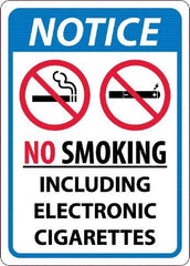 NMC - "No Smoking Including Electronic Cigarettes", 10" Long x 14" Wide, Aluminum Safety Sign - Rectangular, 0.04" Thick, Use for Smoking Regulations - Exact Tool & Supply