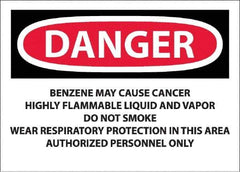 NMC - "Danger - Benzene May Cause Cancer", 10" Long x 14" Wide, Pressure-Sensitive Vinyl Safety Sign - Rectangle, 0.0045" Thick, Use for Hazardous Materials - Exact Tool & Supply