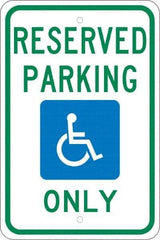 NMC - "Reserved Parking Only", "Handicap Symbol", 12" Wide x 18" High, Aluminum ADA Signs - 0.08" Thick, Green & Blue on White, Engineer Grade Reflectivity, Rectangle, Post Mount - Exact Tool & Supply
