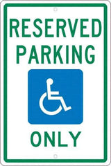 NMC - "Reserved Parking Only", "Handicap Symbol", 12" Wide x 18" High, Aluminum ADA Signs - 0.063" Thick, Green & Blue on White, Rectangle, Post Mount - Exact Tool & Supply