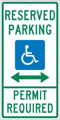 NMC - "Reserved Parking Permit Required", "Handicap Symbol", 12" Wide x 24" High, Aluminum ADA Signs - 0.063" Thick, Green & Blue on White, Rectangle, Post Mount - Exact Tool & Supply