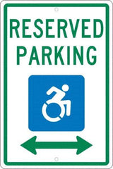 NMC - "Reserved Parking", "Handicap Symbol", 12" Wide x 18" High, Aluminum ADA Signs - 0.063" Thick, Green & Blue on White, Rectangle, Post Mount - Exact Tool & Supply