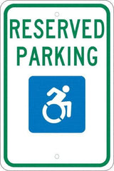NMC - "Reserved Parking", "Handicap Symbol", 12" Wide x 18" High, Aluminum ADA Signs - 0.08" Thick, Green & Blue on White, Engineer Grade Reflectivity, Rectangle, Post Mount - Exact Tool & Supply