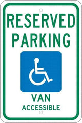 NMC - "Reserved Parking Van Accessible", "Handicap Symbol", 12" Wide x 18" High, Aluminum ADA Signs - 0.08" Thick, Green & Blue on White, Engineer Grade Reflectivity, Rectangle, Post Mount - Exact Tool & Supply