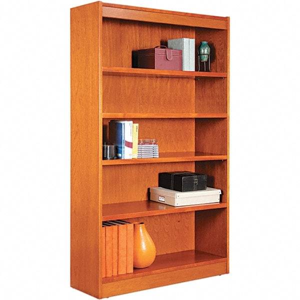 ALERA - 5 Shelf, 60" High x 35.63" Wide Bookcase - 11-3/4" Deep, Wood Veneer, Medium Cherry - Exact Tool & Supply