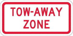 NMC - "Tow Away Zone", 12" Wide x 6" High, Aluminum No Parking & Tow Away Signs - 0.08" Thick, Red on White, Engineer Grade Reflectivity, Rectangle, Post Mount - Exact Tool & Supply