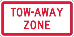 NMC - "Tow Away Zone", 12" Wide x 6" High, Aluminum No Parking & Tow Away Signs - 0.063" Thick, Red on White, Rectangle, Post Mount - Exact Tool & Supply