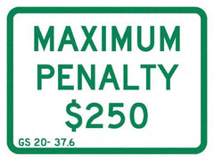 NMC - "Maximum Penalty $250", 12" Wide x 9" High, Aluminum No Parking & Tow Away Signs - 0.04" Thick, Green on White, Rectangle, Post Mount - Exact Tool & Supply