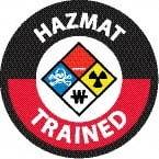 NMC - Haz Mat Trained, Hard Hat Label - Round, Blue, Red, Yellow & Black on White, 0.004" Thick, Indoor or Outdoor, Adhesive Backed, For Accident Prevention - Exact Tool & Supply