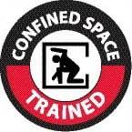 NMC - Confined Space Trained, Hard Hat Label - Round, Black & Red on White, 0.004" Thick, Indoor or Outdoor, Adhesive Backed, For Accident Prevention - Exact Tool & Supply