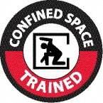 NMC - Confined Space Trained, Hard Hat Label - Round, Black & Red on White, 0.004" Thick, Indoor or Outdoor, Adhesive Backed, For Accident Prevention - Exact Tool & Supply