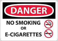 NMC - "Danger - No Smoking or E-Cigarettes", 10" Long x 14" Wide, Aluminum Safety Sign - Rectangle, 0.04" Thick, Use for Smoking Regulations - Exact Tool & Supply