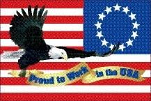 NMC - Proud To Work In The Usa, Eagle And Flag, Hard Hat Label - Square, Red, White, Blue, Black, Gold, 0.004" Thick, Indoor or Outdoor, Adhesive Backed, For Accident Prevention - Exact Tool & Supply