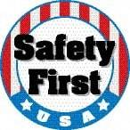 NMC - Safety First USA, Hard Hat Label - Round, Red, White, Blue & Black on White, 0.004" Thick, Indoor or Outdoor, Adhesive Backed, For Accident Prevention - Exact Tool & Supply