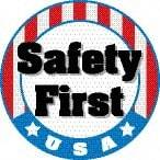 NMC - Safety First USA, Hard Hat Label - Round, Red, White, Blue & Black on White, 0.004" Thick, Indoor or Outdoor, Adhesive Backed, For Accident Prevention - Exact Tool & Supply