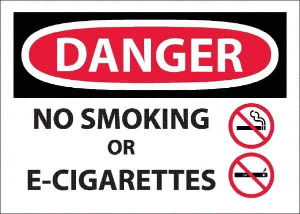 NMC - "Danger - No Smoking or E-Cigarettes", 10" Long x 14" Wide, Pressure-Sensitive Vinyl Safety Sign - Rectangle, Use for Smoking Regulations - Exact Tool & Supply