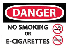 NMC - "Danger - No Smoking or E-Cigarettes", 10" Long x 14" Wide, Pressure-Sensitive Vinyl Safety Sign - Rectangle, Use for Smoking Regulations - Exact Tool & Supply