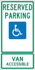 NMC - "Reserved Parking Van Accessible", "Handicap Symbol", 12" Wide x 24" High, Aluminum ADA Signs - 0.063" Thick, Green & Blue on White, Rectangle, Post Mount - Exact Tool & Supply