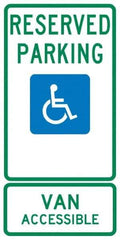 NMC - "Reserved Parking Van Accessible", "Handicap Symbol", 12" Wide x 24" High, Aluminum ADA Signs - 0.04" Thick, Green & Blue on White, Rectangle, Post Mount - Exact Tool & Supply