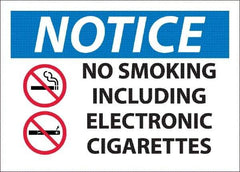 NMC - "No Smoking Including Electronic Cigarettes", 10" Long x 14" Wide, Pressure-Sensitive Vinyl Safety Sign - Rectangle, 0.045" Thick, Use for Smoking Regulations - Exact Tool & Supply