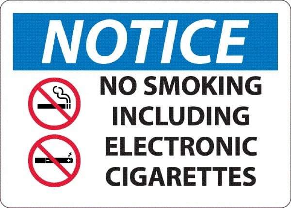 NMC - "No Smoking Including Electronic Cigarettes", 10" Long x 14" Wide, Aluminum Safety Sign - Rectangle, 0.04" Thick, Use for Smoking Regulations - Exact Tool & Supply