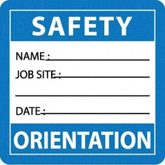 NMC - Safety Orientation - Name ____ Job Site ____ Date ____, Hard Hat Label - Blue/White/Black, 0.045" Thick, For Accident Prevention - Exact Tool & Supply